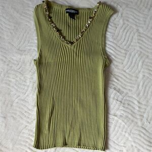 Vintage World Republic  Sleeveless Shell Top Size Large Green Beaded Trim
